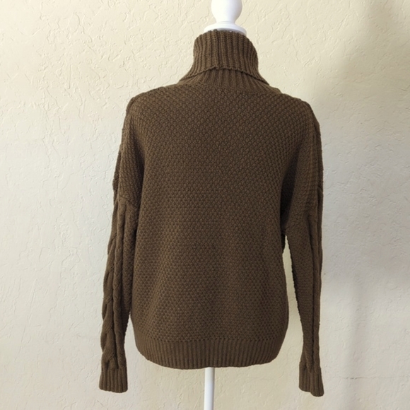 Madewell Brown Capri Cotton Turtleneck Cable Knit Sweater Size Small - Picture 7 of 10